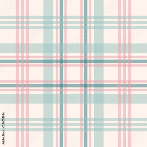 Seamless vintage tartan pattern with muted pink and green stripes on a cream background. Ideal for textile design, holiday wrapping paper, retro stationery, and digital prints.