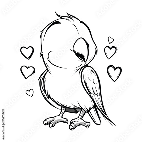 Cute Lovebird with Hearts – Hand-Drawn Parrot Illustration