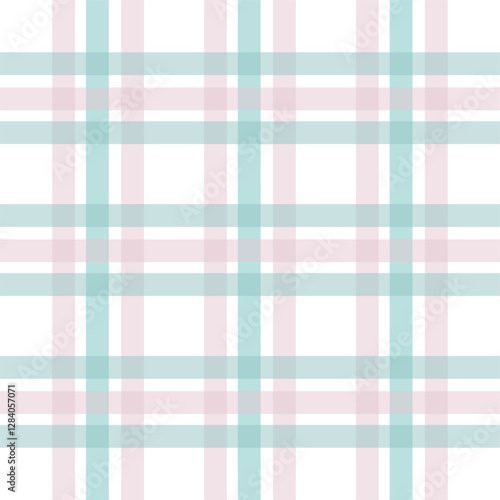 Seamless pastel tartan pattern with light pink and turquoise stripes on a white background. Perfect for fabric design, digital backgrounds, wedding invitations, and scrapbooking.