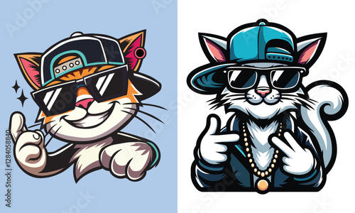 hip hop cat vector, Cool Cartoon Cat in Hip Hop Outfit Illustration,  Hip Hop style