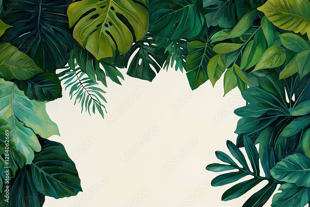 Fototapeta premium Vibrant green foliage framing a blank space.