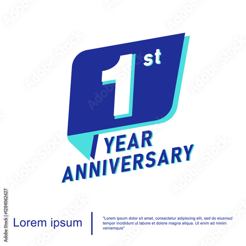 1st year anniversary celebration emblem. anniversary logo isolated with blue ribbon on white background. vector illustration template design for web, flyers, poster, invitation or greeting card