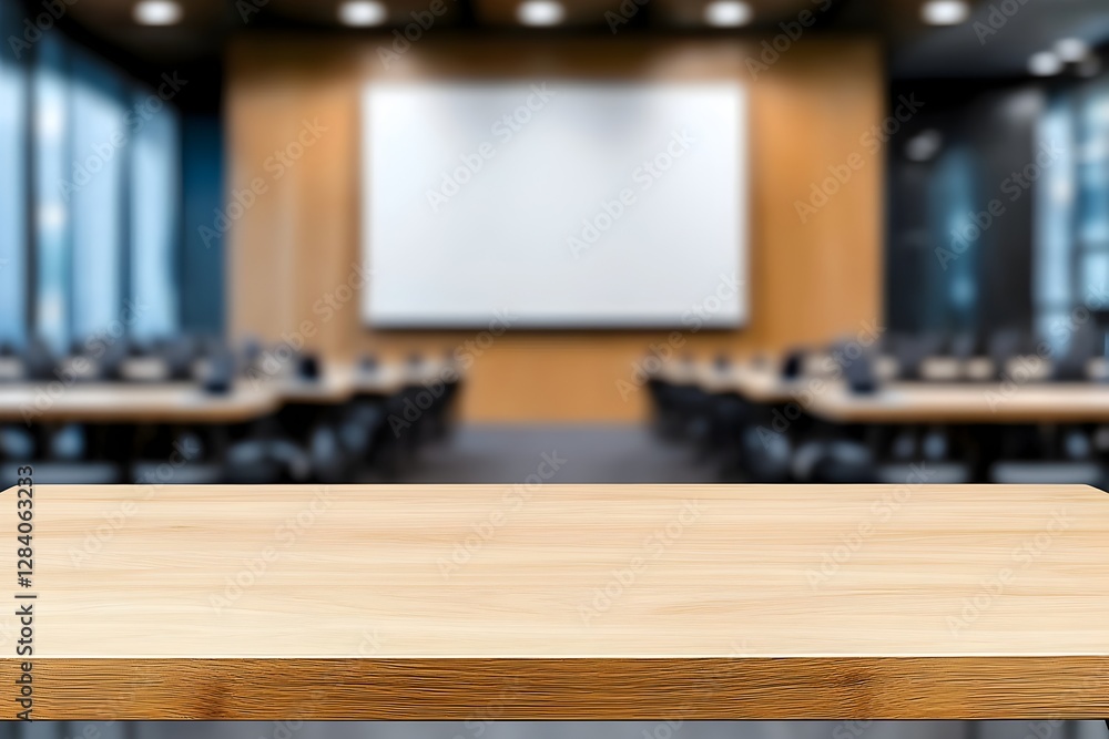 Obraz premium Empty conference room table with blurred background perfect for product display