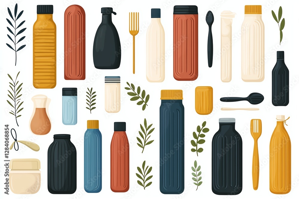 Obraz premium Assorted kitchenware in various colors and styles.