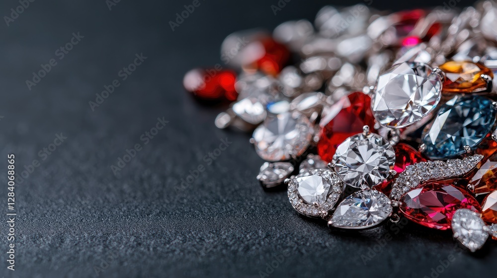 Precious jewelry collection on dark background. Possible use Stock photo for luxury jewelry ads Precious jewelry collection on dark background. Possible use Stock photo for luxury jewelry ads
