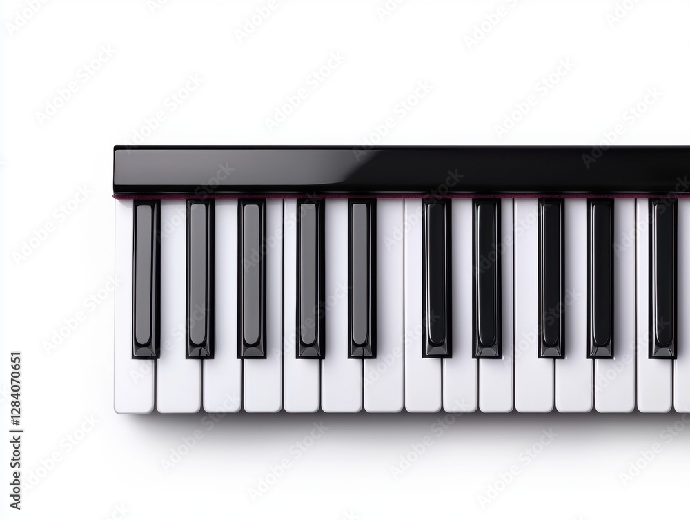 A close-up of piano keys, displaying the classic black and white musical design. A close-up of piano keys, displaying the classic black and white musical design.