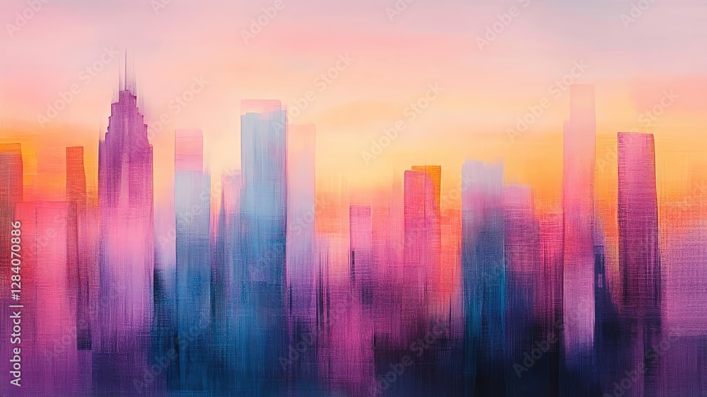 Fototapeta premium Abstract skyline with vibrant colors at dusk.