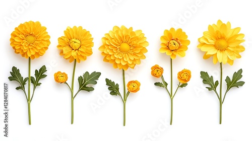 Vibrant Yellow Chrysanthemum Blooms in Full Flower AI Generated