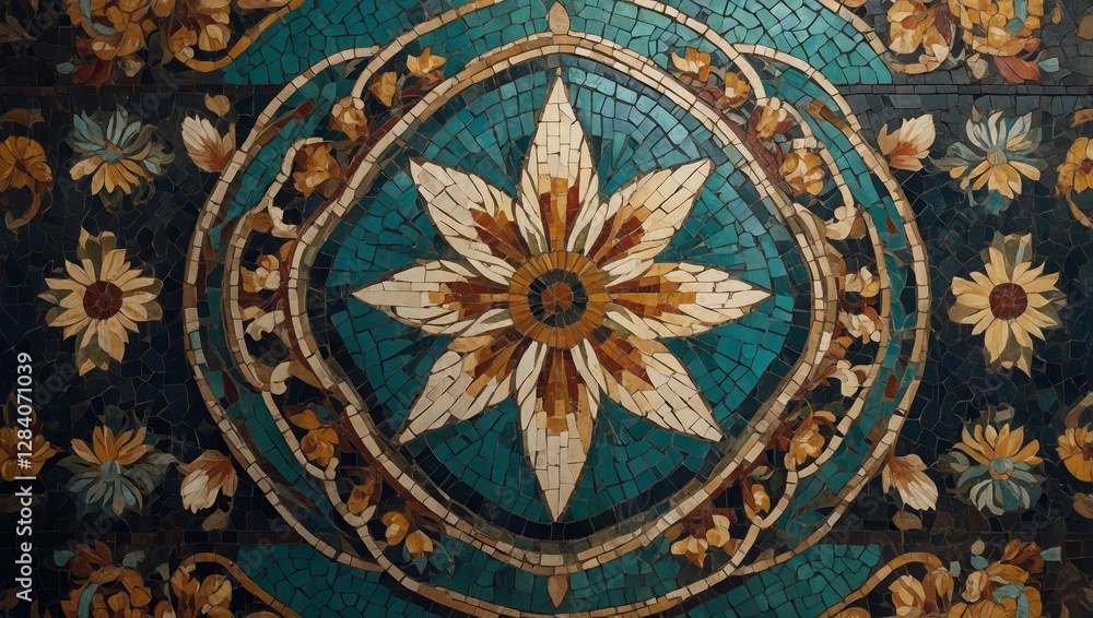 Decorative ancient mosaic backgrounds, featuring timeless floral and geometric patterns in an artistic banner set Decorative ancient mosaic backgrounds, featuring timeless floral and geometric patterns in an artistic banner set