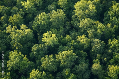 Lush Green Forest Canopy Viewed From Above on a Sunny Day During the Summer S...