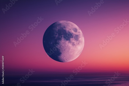 Stunning Crescent Moon Glows Against a Pastel Sunset Sky in Evening Twilight