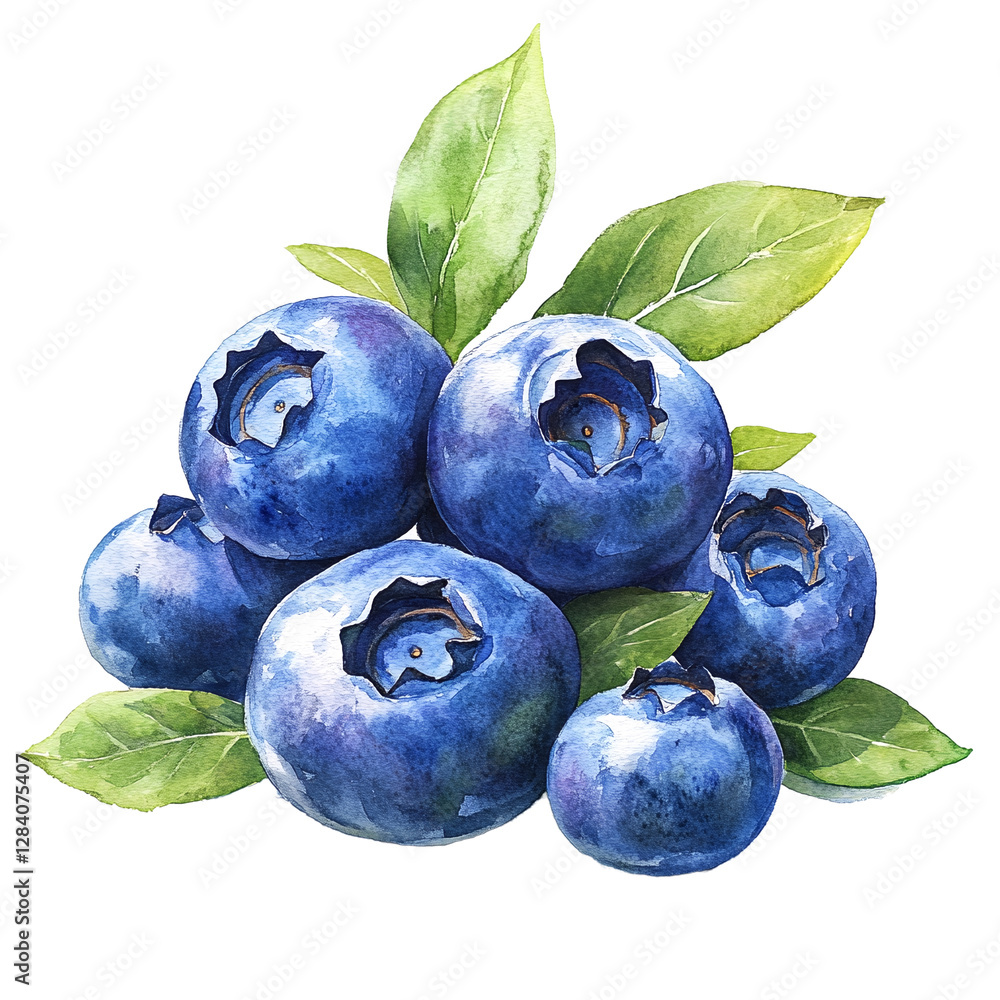Obraz premium Blueberries with Leaves.