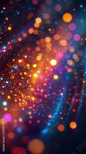 Vibrant Swirl of Colorful Particles Floating in Dark Space Ambiance