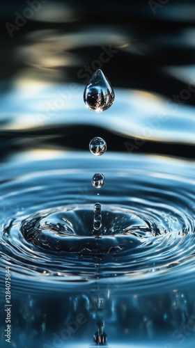 Water Droplet Creates Rippling Waves at Sunset Over a Calm Lake in This Peace...