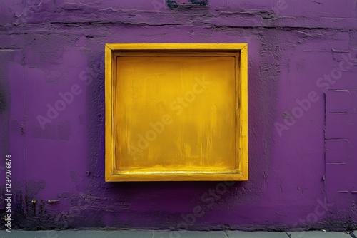 Bright Yellow Frame on Vibrant Purple Wall Creates Striking Street Art in Urb...