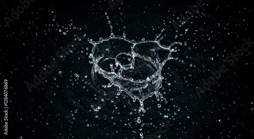 Water Splashing Crown, A Dynamic Fluid Pattern Against Dark Background, Representing Purity And Refreshment Concept Photography Ideas. High Quality Studio Shot. Visual Art Element, Closeup, Macro