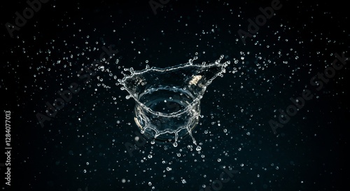 Dramatic Circular Water Splash On Dark Background, Ideal For Product Mockups And Visual Effects Illustration With Various Keywords Including Water, Splash, Liquid, Motion, And Blue As Well As