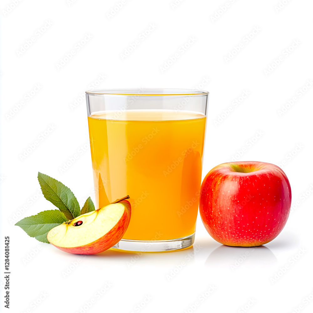 An isolated container of bright apple juice, golden and nutritious on a white background