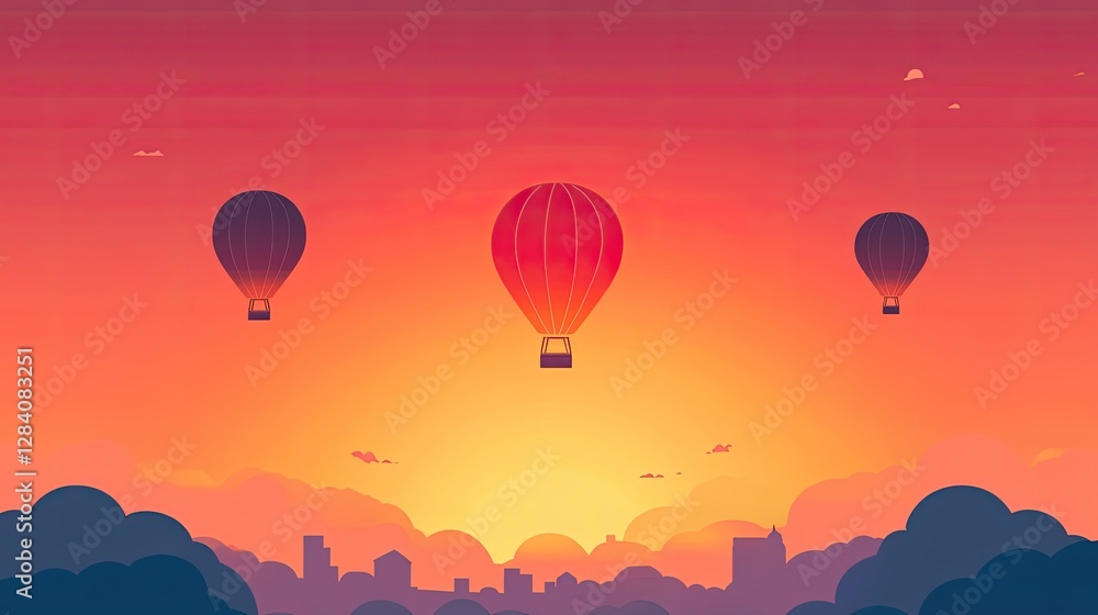 Obraz premium Lively hot air balloons float serenely towards the horizon at sunrise creating a peaceful and inspiring atmosphere in the sky