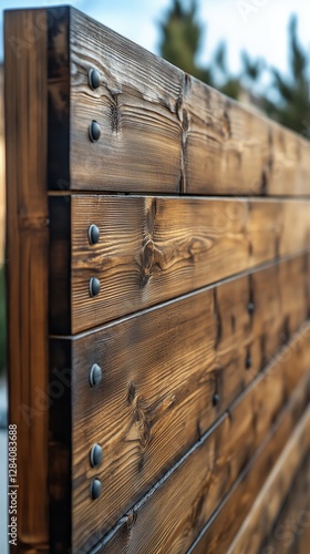Close-up View of a Rustic Wooden Fence Post With Metal Accents in a Natural S...
