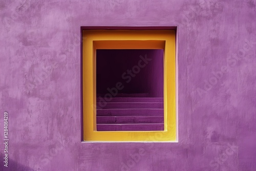 Bright Yellow Frame on Vibrant Purple Wall Creates Striking Street Art in Urb...