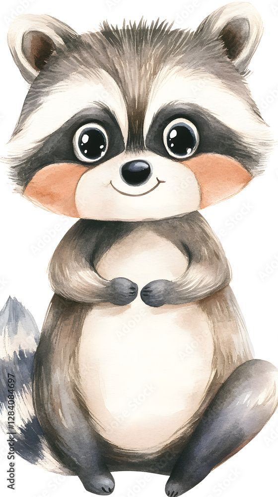 Obraz premium A cute raccoon sticker, simple watercolor clip art 