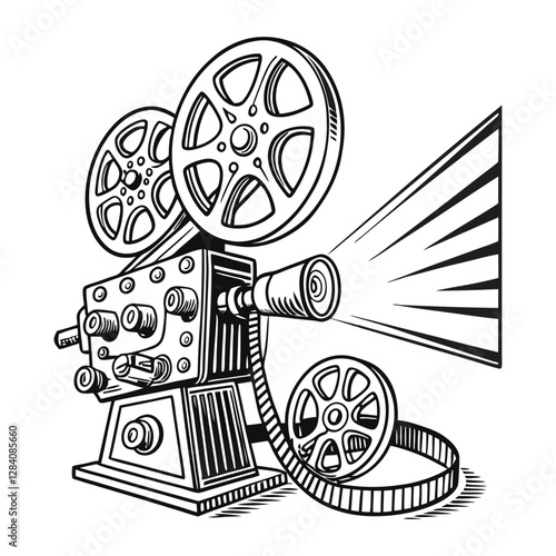 Vintage old film video camera projector retro line art vector design
