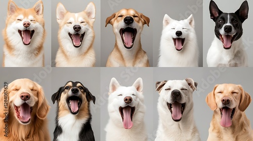 Happy Dogs Yawning in a Fun and Playful Expression Portrait Collection