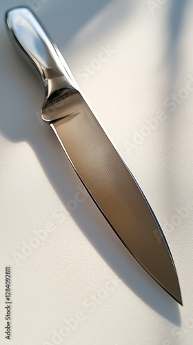 Sharp Kitchen Knife With a Sleek Blade and Polished Finish on a White Background