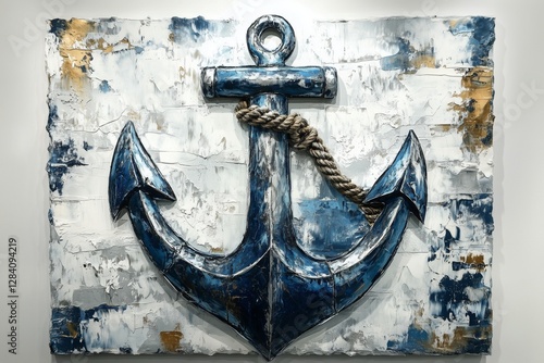 Artistic Anchor Display Against Textured Wall Background in Urban Setting