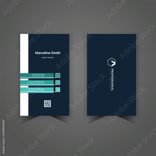 Dark blue and Muted blue color Stylish Vertical Business card design Template