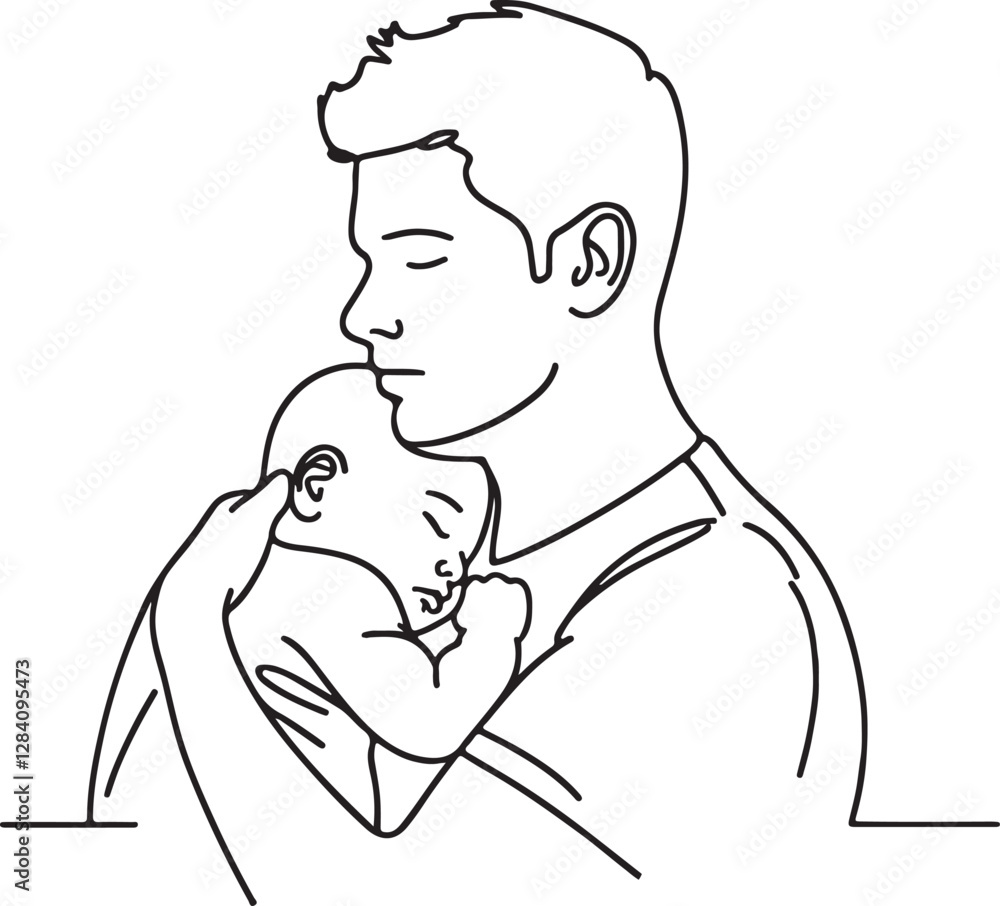 Adorable Line Drawing of Baby Sleeping on Father's Shoulder Adorable Line Drawing of Baby Sleeping on Father's Shoulder