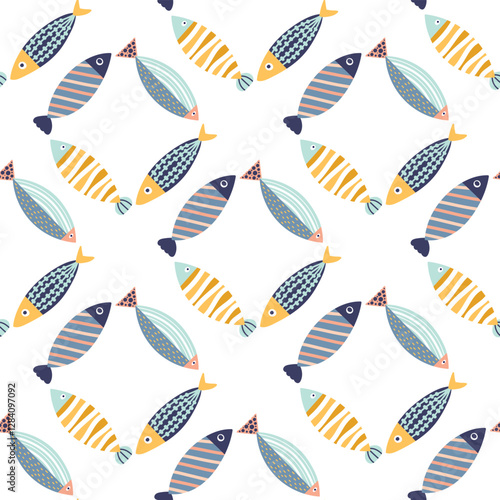 Cute sardines. Kids background.Seamless pattern. Can be used in textile industry, paper, background, scrapbooking.