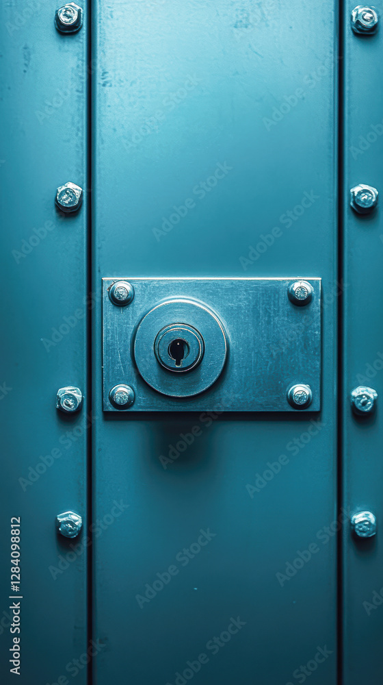 Locking mechanism close-up industrial environment photographic detail blue tone Locking mechanism close-up industrial environment photographic detail blue tone