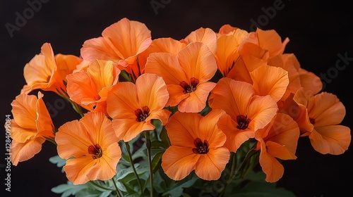 Vibrant orange flower bouquet indoor setting floral photography dark background close-up nature's beauty