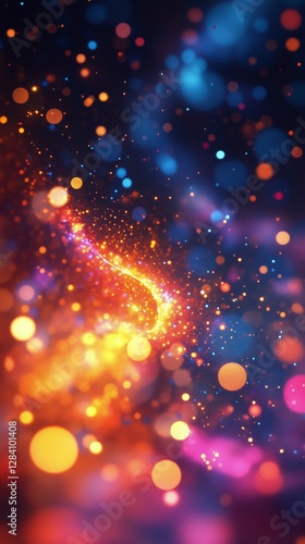 Vibrant Swirl of Colorful Particles Floating in Dark Space Ambiance
