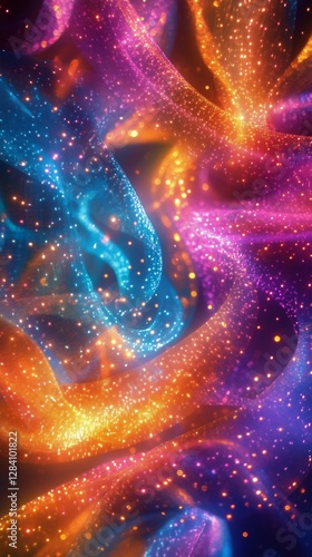 Vibrant Swirl of Colorful Particles Floating in Dark Space Ambiance