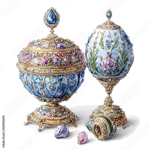 Russian Imperial designs in Fabergé eggs showcase exquisite craftsmanship and luxury.
