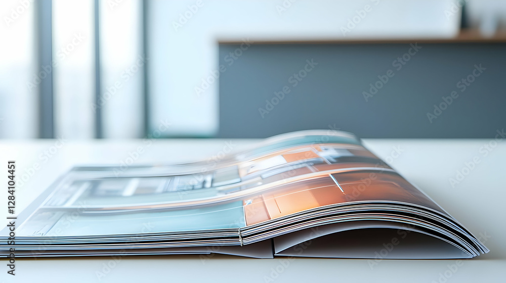 Open Magazine on White Surface with Blurred Background and Selective Focus Open Magazine on White Surface with Blurred Background and Selective Focus