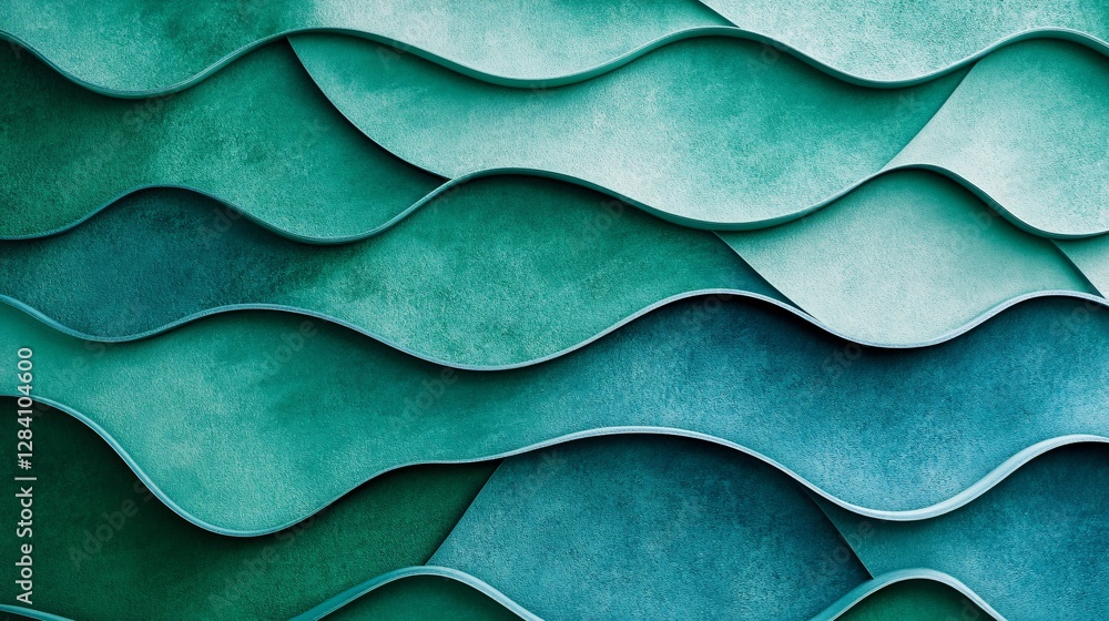 Diagonal wave patterns in emerald green and aquamarine plain background Diagonal wave patterns in emerald green and aquamarine plain background