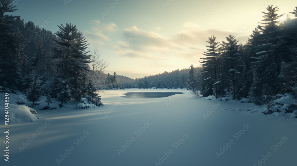 Serene Winter Landscape with Frozen Lake Serene Winter Landscape with Frozen Lake