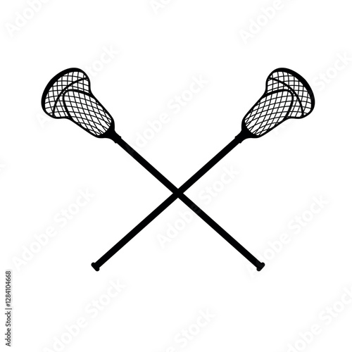 Crossed sticks for the sports game lacrosse, vector icon. Sketch of lacrosse sticks on white background.