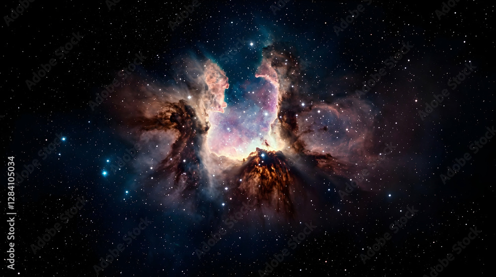 Vibrant Nebula Formation with Illuminated Gas Clouds and Numerous Bright Stars in Deep Space Vibrant Nebula Formation with Illuminated Gas Clouds and Numerous Bright Stars in Deep Space