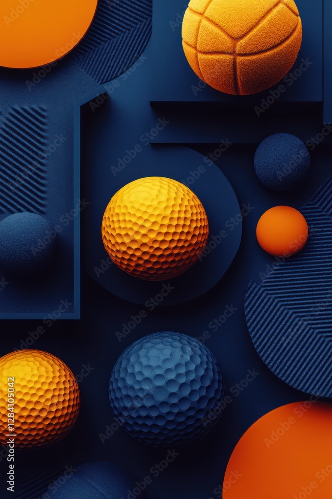 Obraz premium Abstract orange and blue spheres, geometric shapes, background design, website banner