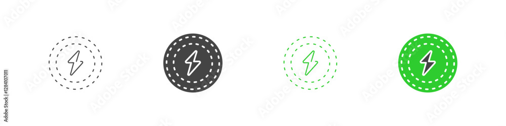Fast Charge Rircle with dots. Lightning bolt in circle vector set.