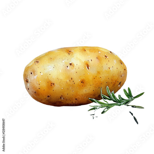 watercolor potato with rosemary, isolated on black