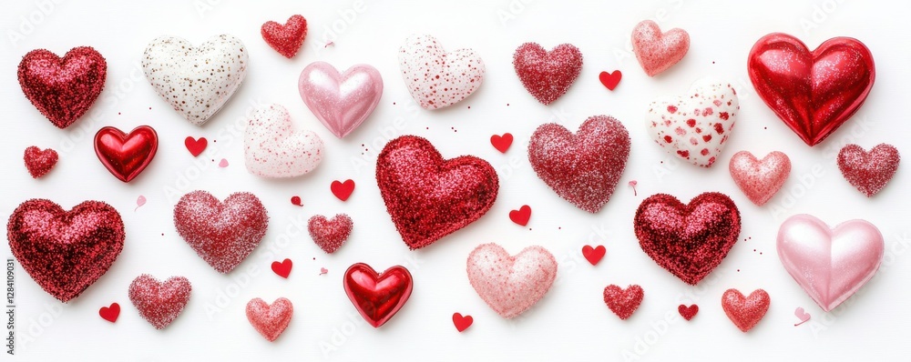 Sparkling red and pink hearts displayed on white background for valentine's day Sparkling red and pink hearts displayed on white background for valentine's day