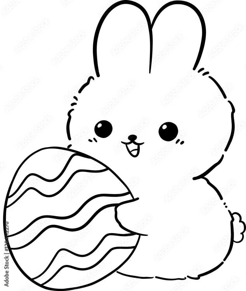 Rabbit with Easter egg Outline Coloring Rabbit with Easter egg Outline Coloring