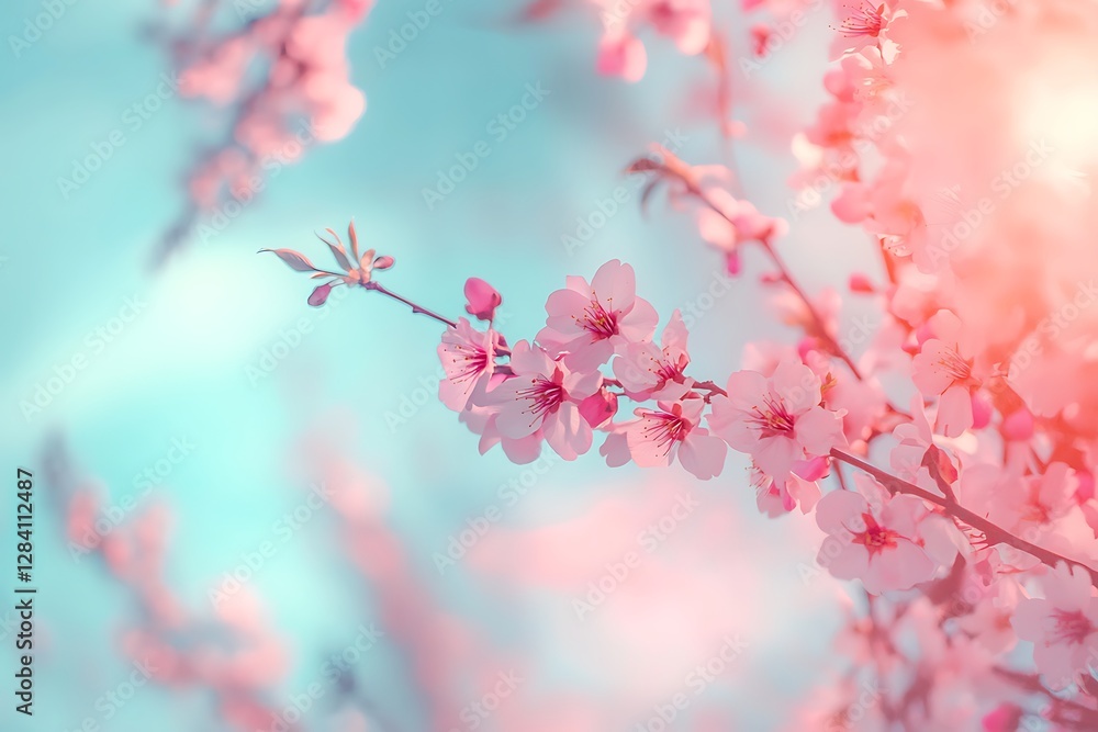 Delicate Pink Cherry Blossoms in Spring Sunlight Delicate Pink Cherry Blossoms in Spring Sunlight
