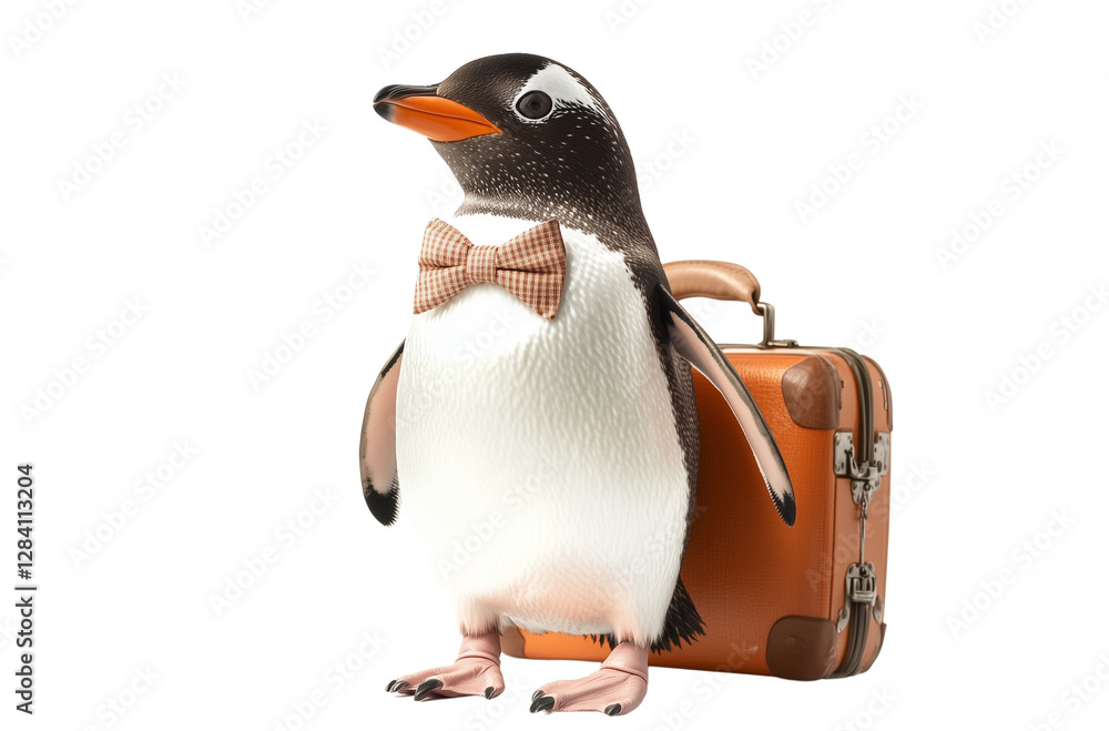 Obraz premium a briefcase against Penguin wearing a bow isolated on a transparent background